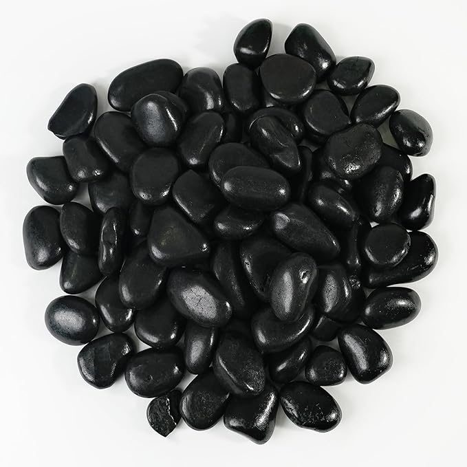 StoneCreek 24 LBS River Rocks(2 x 12 LBS Bags), Large Size, Decorative Garden Stones for Plant Landscaping, Polished Gravel Filler Pebbles for Home Decoration, Vases, Succulents(Black Pebbles)