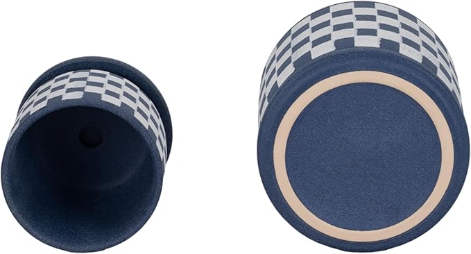 Ceramic Planters Set – Planters with Drainage for Healthy Roots, Indoor Planter and Patio Decor Placement, Checkered Design Accent for Modern Outdoor Home Decor – 6" and 5", Blue and White