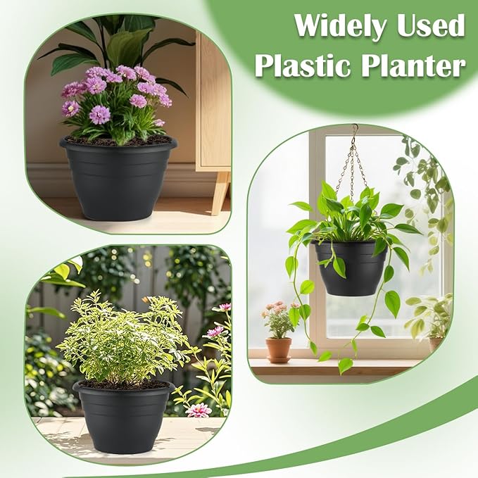 RooTrimmer Plant Pots Indoor with Drainage, 3 Pack 11 Inch Plastic Pots for Plants（10 inch Inner Diameter）, Durable Plastic Flower Pots, Planters for Indoor Ourdoor Plants, Black