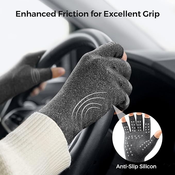 FREETOO Arthritis Gloves for Women for Pain, Strengthen Compression Gloves Grey-Black