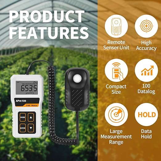 PAR Meter for LED Grow Lights,High Precision and Split Design PPFD Meter with 400-700nm Range，Par Light Meter for Plants and Greenhouse
