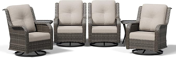 Joyside 6 Piece Wicker Patio Furniture Set, Outdoor Swivel Rocker Patio Chairs with High Back, Deep Seating, Wide Armrest, Thickened Cushions, Outdoor Furniture for Deck, Porch Use