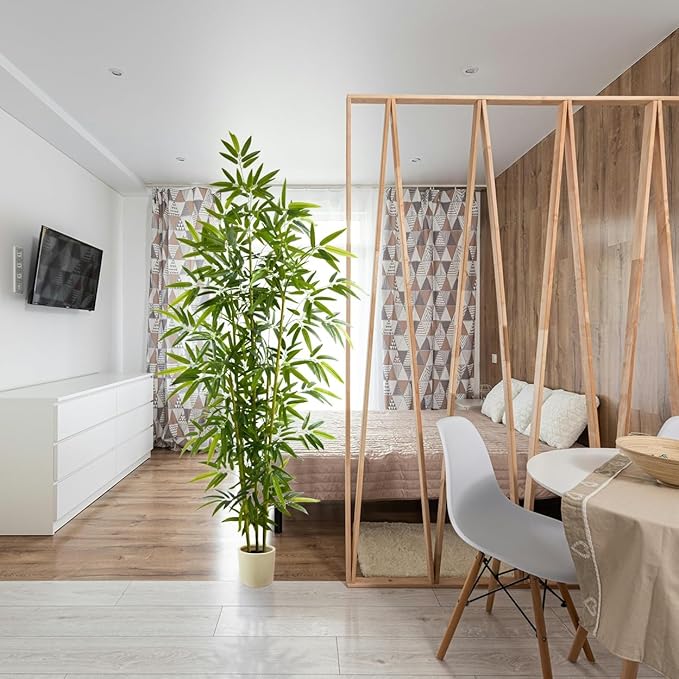 7ft Artificial Bamboo Tree, 84” Tall Fake Bamboo Plant with White Planter, Faux Trees with 5 Trunks for Indoor Outdoor Home Garden Livingroom Office Décor