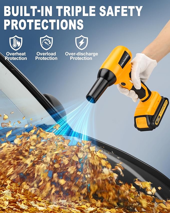 Taingwei Cordless Leaf Blower for Dewalt 20V Battery - High-Speed, Brushless Motor, 130,000 RPM, Lightweight Handheld Design for Leaves,Dust,Snow,Lawn Care,Patio Cleaning(Battery Not Included)