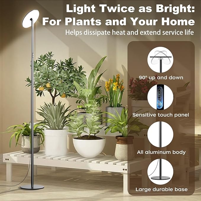 AJABotanics Grow Light for Indoor Plants 60W Full Spectrum LED, 85" Adjustable Standing Plant Light, Tall Grow Light with Timer & 10-Level Dimmable, Ideal for Large Plants & Indoor Trees