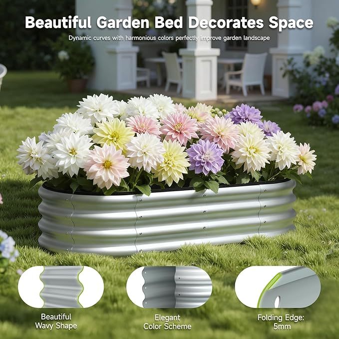 4x2x1 FT Raised Garden Bed, Metal Planter Box Outdoor, Planters for Outdoor Plants, Flower, Vegetables, Herbs (Silver,1PC)