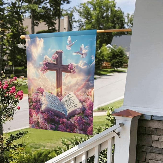 Easter Book Garden Flag 12x18 Inch Double Sided All-Weather Polyester Outdoor Flag For Patio Lawn Yard And Garden Welcome Decor