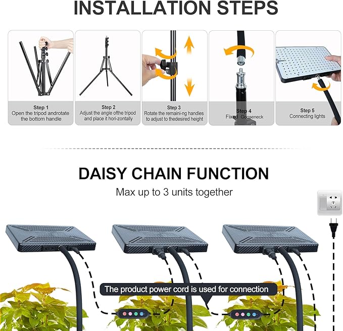 Orchbloom Grow Light with Stand and Timer, 25 Watt Power Home Plug Standing Tall Plant Light, Full Spectrum Grow Lights for Indoor Houseplants, Bonsai Tree, Seed Starting, 24"-64" Height Adjustable