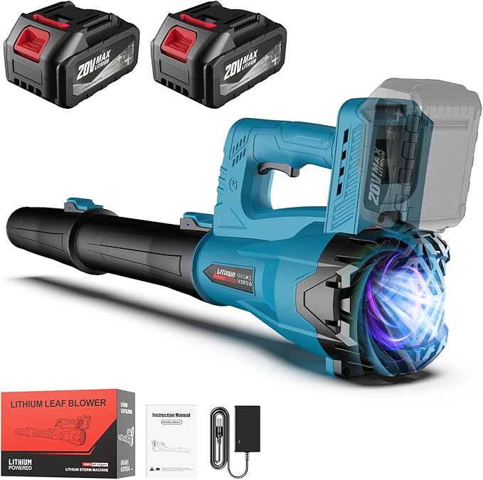 Leaf Blower Cordless with 2 x 4.0 Ah Battery and Charger, 160MPH/580CFM High Power Lightweight Handheld Electric Snow Blower with 2 Extended Tubes for Lawn, Yard, Leaves, Dust, Snow Care (Blue)