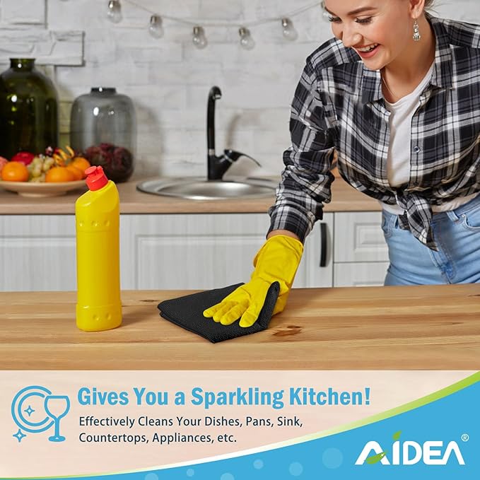 AIDEA Microfiber Cleaning Cloth Black 8PK, Microfiber Towels for Cars, Premium Car Cloths, Dusting Cloth Lint Free Cleaning Rags for SUVs, House, Kitchen, Window, Workshops,11.5×11.5"