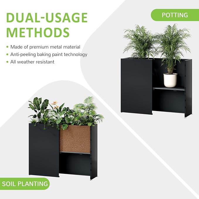 LAHAAP Planter Box Outdoor 38"W x 10.2"D x 30"H- Tall Rectangular Planters for Outdoor Patio/Porch, All-Weather with Anti-dumping Kit, Durable Galvanized Steel, Modern Design for Plants, Flower,Garden