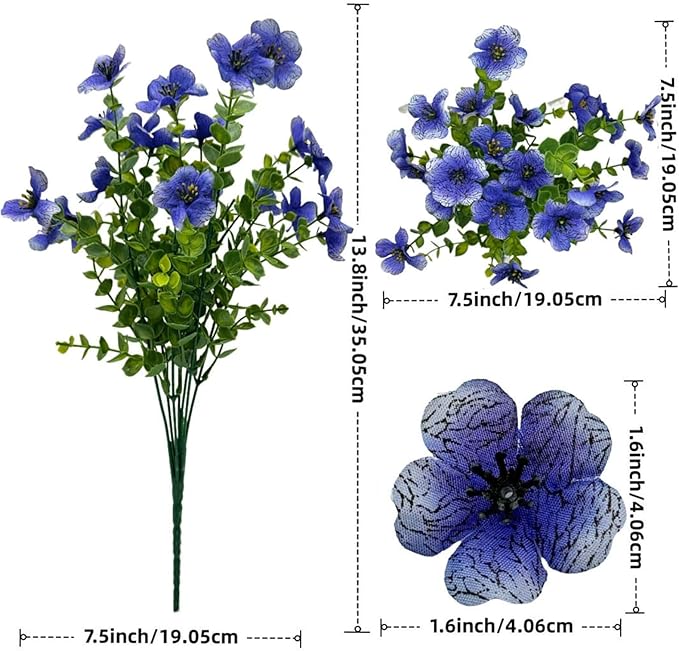 XccJLYB Artificial Flowers Outdoor UV Resistant Fake Plants, 12 Bundles Silk Daisy in Pots for Porch Patio Garden, Faux Potted Home Decor for Outside (Blue)