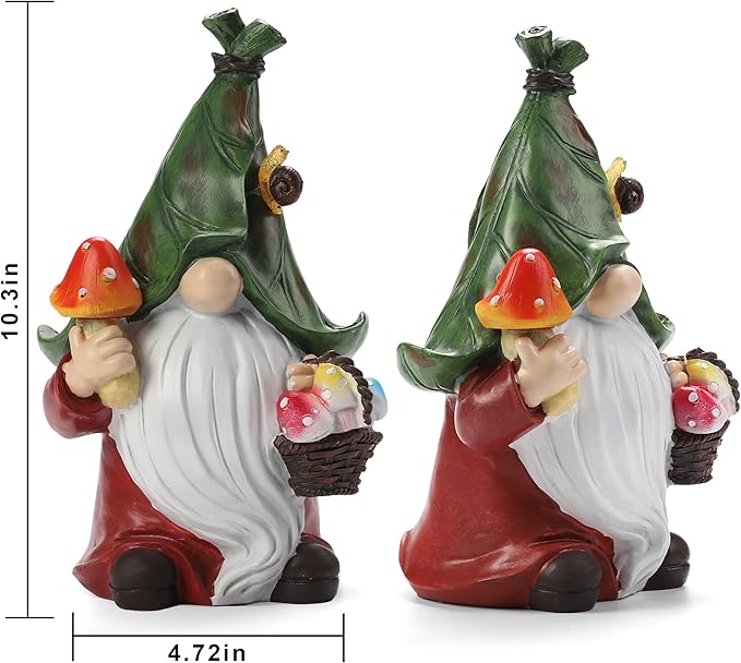 ZhiYo-GD Gnome Solar Garden Statue with 3 LED Lights, Mushroom-Picking Gnome Statue Outdoor Decor for Patio, Yard, Balcony, Lawn Ornament, Unique Gift for Mom, Grandma Christmas