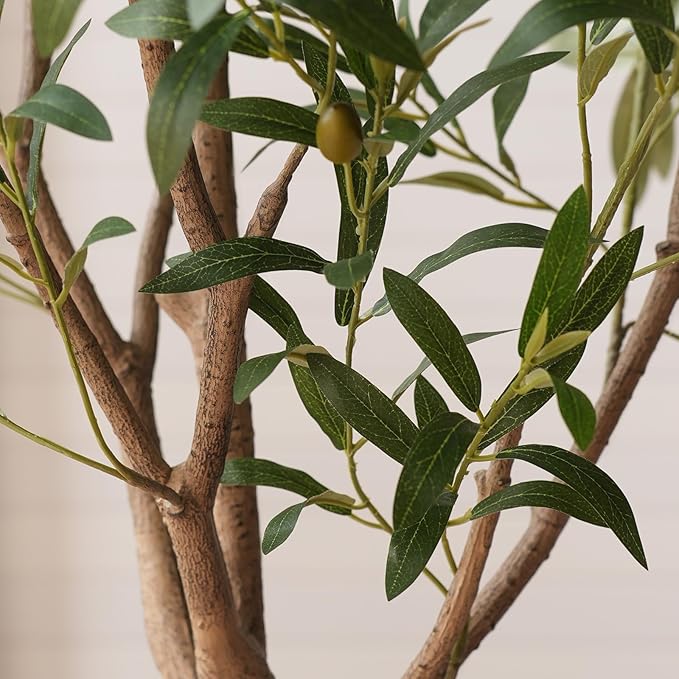 Verinatural Olive Trees Artificial Indoor 6FT - Realistic Fake Plants with Remote LED Spotlights, White Planter - Faux Olive Tree for Home Living Room Office Floor Bedroom Decor,VN214