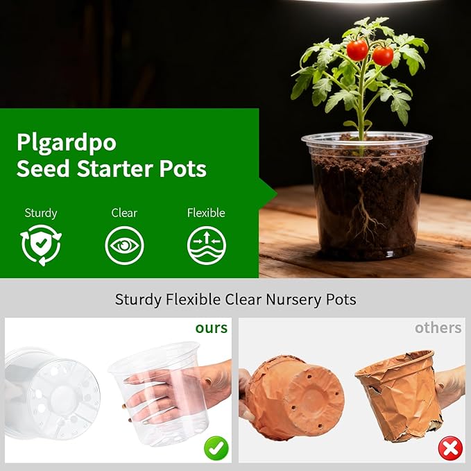 Plgardpo Clear Nursery Pots, 5/6/7 Inch Transparent Plastic Plant Pots with Drainage Holes, Variety Pack Seed Starting Pots, Flexible Clear Flower Pots for Indoor Outdoor Plants, 15 Packs
