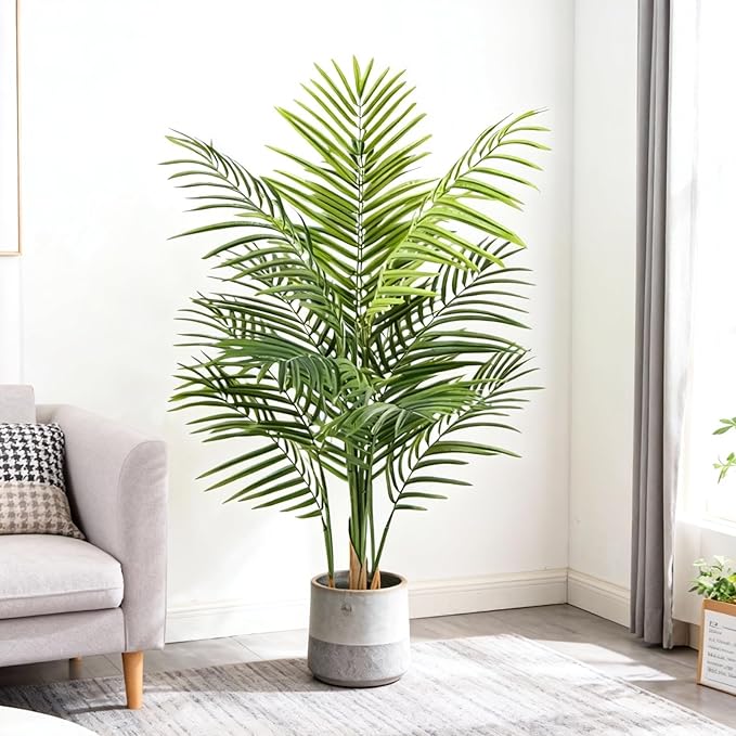 Artificial Palm Tree Indoor 4ft, Large Fake Tropical Areca Palm Tree with 13 Trunks, Faux Dypsis Lutescens Floor Plant in Pot for Indoor Outdoor Home Office Decor & Housewarming Gift