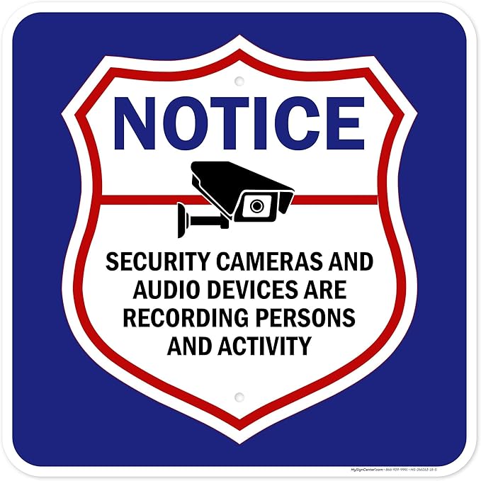 Notice Security Cameras And Audio Devices Are Recording Persons And Activity Sign, 18x18 Inches, Rust Free .063 Aluminum, Fade Resistant, Made in USA by My Sign Center