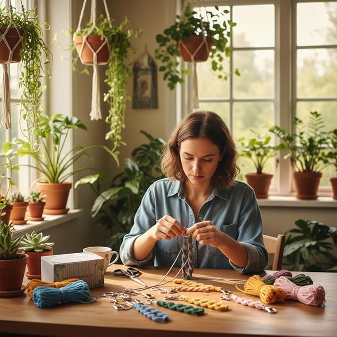 Adult DIY Craft Keychain Making Kit Boho Macrame Keychain Kit Includes Key Rings Precut Macrame Cord Instructions to Make Cute Keychains and Lanyards Kids Crafts Projects Kits Macrame Beginners