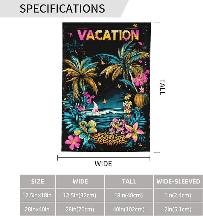 Vacation Garden Flag Vertical Double Sided Outdoor Yard Flags 12.5x18 Inch Burlap Banners for House Lawn