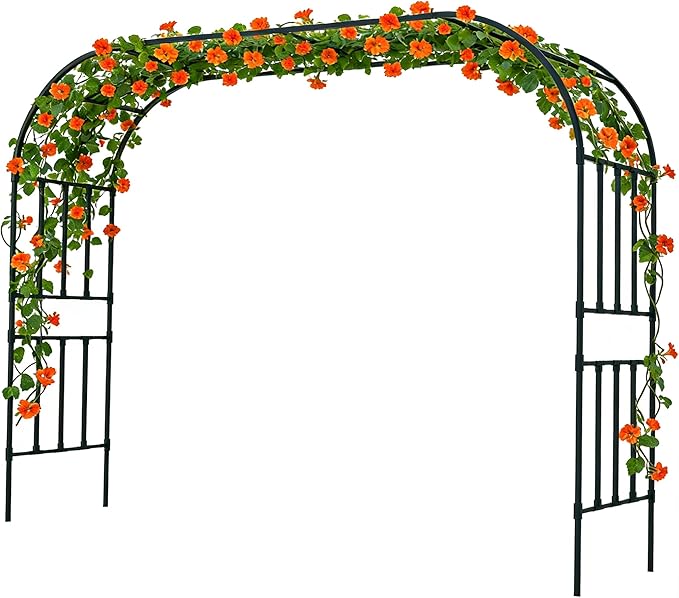 Carotex Square Tube Garden Arch Trellis, 10.5FT x 8.2FT Metal Arbor, Outdoor Trellis for Climbing Plants, Black