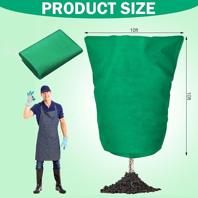 Vincreem 1 Pcs 10 x 10 ft Plant Covers Freeze Protection Extra Large Frost Cloth Plant Covers with Zipper Drawstring Winter Cold Weather Frost Blankets for Outdoor Palm Fruit Tree and Shrubs (Green)