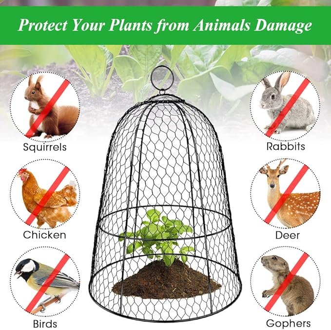 6 Pack Garden Chicken Wire Cloche,19" x 14" Large Plant Protector Cover for Keeping Squirrels,Rabbits,Bunny Chickens Bird Small Animals Out Garden Decoration Wire Plants Dome Metal Cloches-Black
