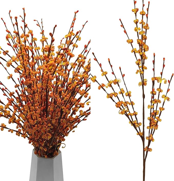 10 Pcs 29.5" Fall Stem Orange Jasmine Fall Flowers Dry Branches Bouquet for Home DIY Floral Art Plant Wedding Orange Fake Flowers (Autumn Yellow)