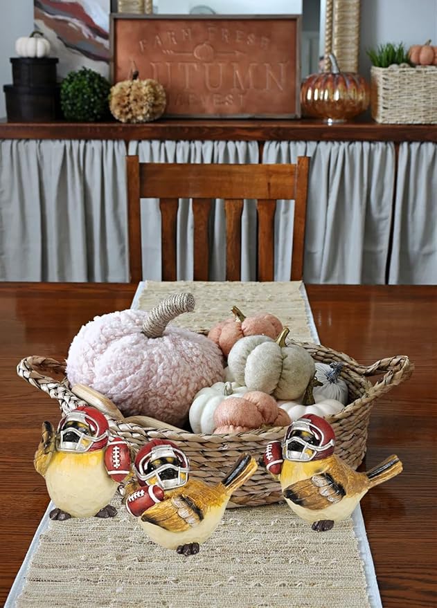 Hanna's Handiworks Little Sparrow Birds with Footballs & Helmets - Resin Statues Home Decor for Indoor Tabletop/Outdoor Covered Garden - for Sports Centerpiece Displays, Parties, Gifts - Set of 3