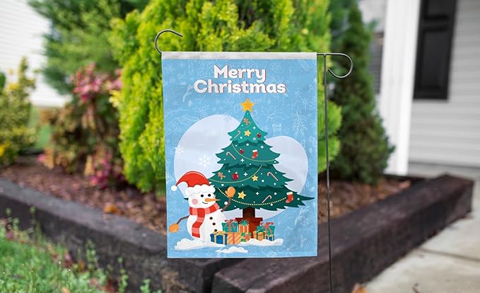 AGAS Christmas Snowman Flag, Winter Garden Flag for Outside 12 x18 Inch 200D Nylon - Yard Flag For Christmas, Merry Christmas Garden Flag For Outside 12x18 Inch Christmas Tree Presents, New Years Eve