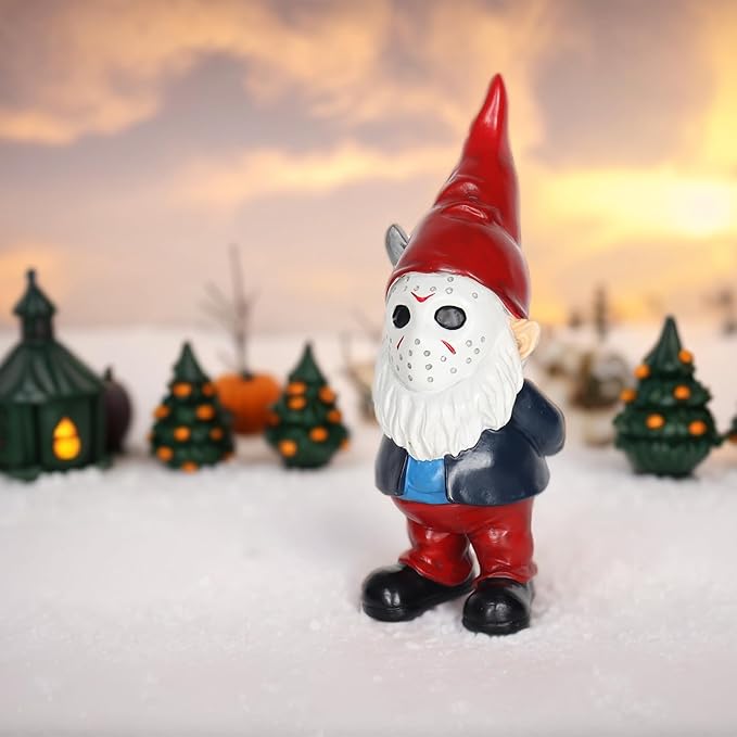 Horror Garden Gnome Statue, Gothic Outdoor Decor, Spooky Collectible for Halloween, Valentines Gifts Outdoor Decorations