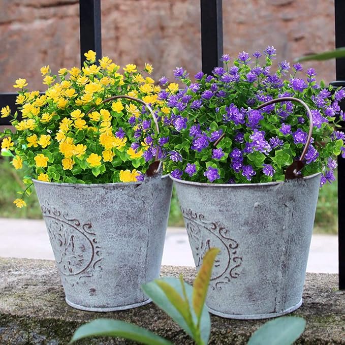 ArtBloom 24 Bundles Outdoor Artificial Flowers UV Resistant Fake Boxwood Plants, Faux Greenery for Indoor Outside Hanging Plants Garden Porch Window Box Home Wedding Farmhouse Décor (Purple)