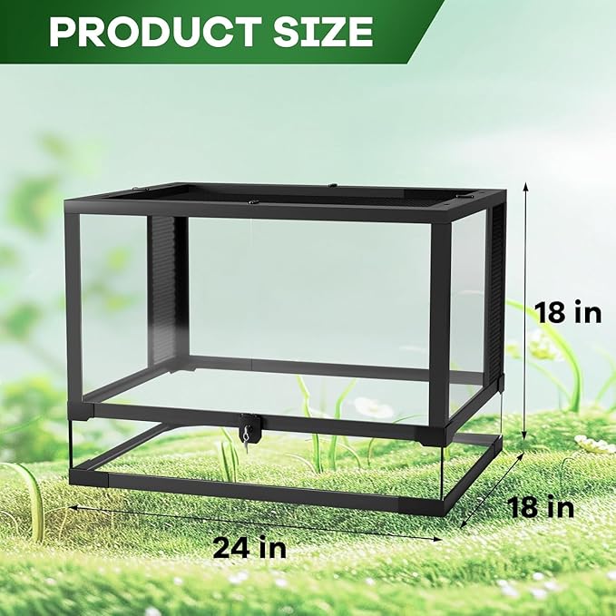 Garvee 34 gal Reptile Tall Glass Terrarium, 24 in x 18 in x 18 in Reptile Tank Double Hinge Door with Top Screen Ventilation, Easy Assembly