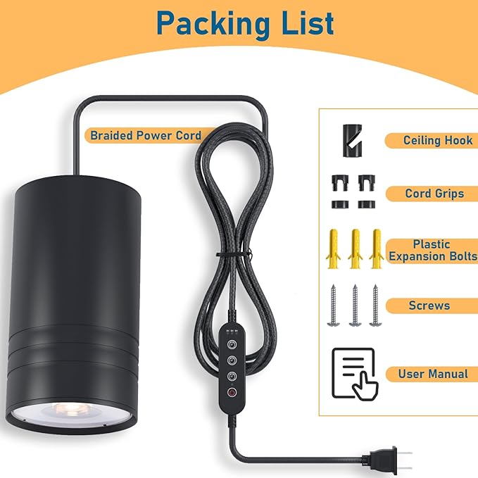 40W Plant Lights for Indoor Growing, Hanging Plant Lamp for Indoor Plants, Large Tall Plant, Garden, Flowers, Greenhouse, with Timer and 15ft Braided Power Cord, 3000K Full Spectrum, Aluminum Black