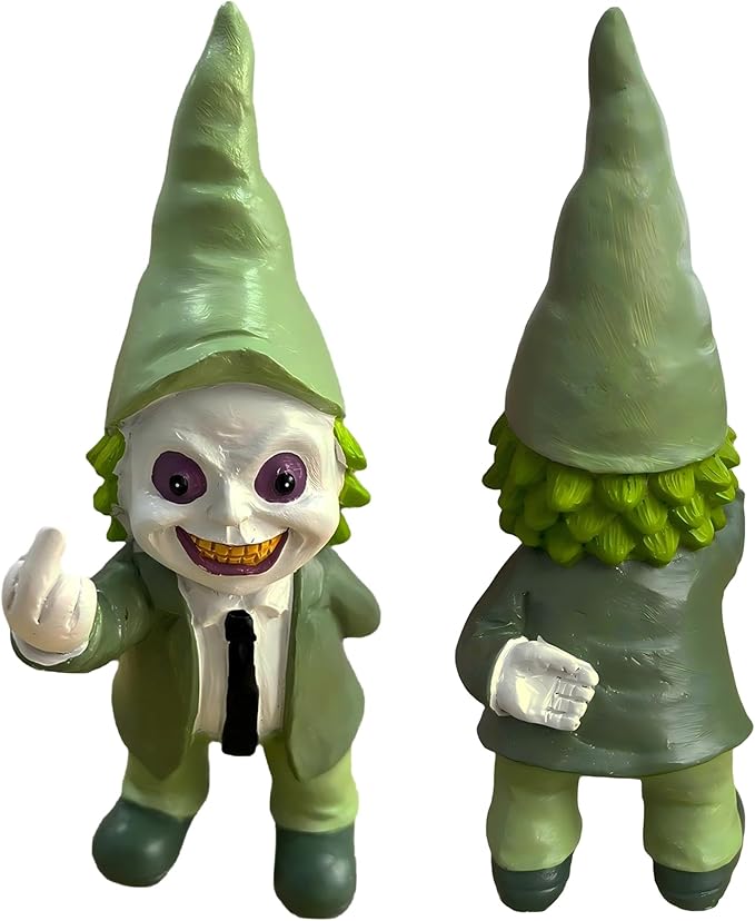 Christmas Table Decorations Funny Garden Gnomes, Middle Finger Gifts Statue Horror Movie Gnome Creepy Outdoor Decor for Haunted House Lawn Decoration (5.5in, Green)