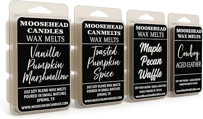 Fall Wax Melt Bundle 4 Pack – Vanilla Pumpkin Marshmallow, Pumpkin Spice, Aged Leather, Southern Pecan Maple Waffles – Strong Soy Blend Fragrance Melts in Gift-Ready Box – Limited Seasonal Set
