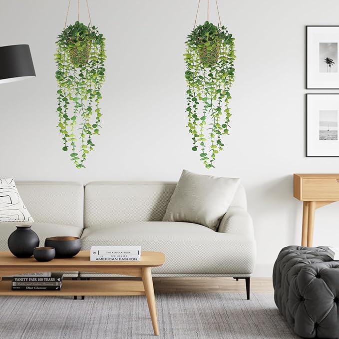 Nisoger Artificial Hanging Plants Small Fake Potted Plants, Faux Plants for Indoor Outdoor Aesthetic Office Living Room Shelf Decor