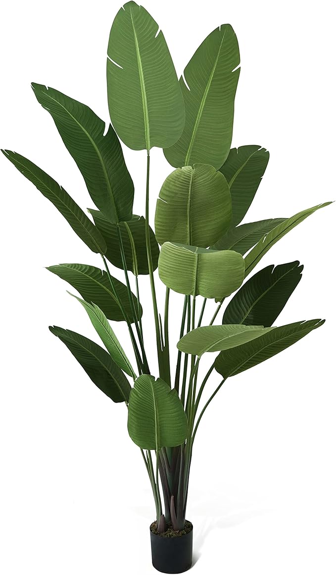 CAPHAUS 7FT Artificial Bird of Paradise Tree, UV Resistant Potted Fake Plant with Dried Moss for Indoor Outdoor Use, Realistic Large Floor Plant for Home Office Decor, No Maintenance