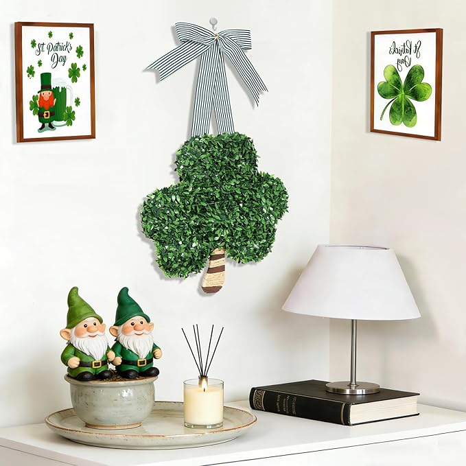 St. Patrick's Day Decorations, St Patricks Day Shamrock Wreath, Lucky Green St. Patrick's Day Door Swag for Fireplace Mantel Walls, Shamrock Clover Hanging Decoration for Front Door Spring Decor