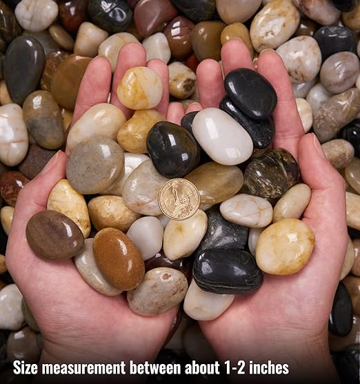 NUPICK 10 Pound River Rocks, 0.8-1.3 Inches Polished Pebbles for Plants, Fish Tank, Clear Vase and More, Natural Mixed Color Stones
