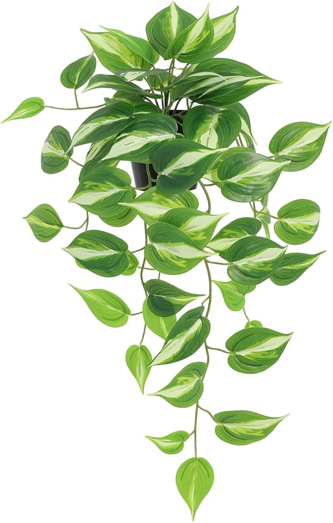 LuckyGreenery Artificial Devil's Ivy Golden Pothos Fake Plant,Hanging Potted Plants for Wall Home Patio Indoor Outdoor Decor(H 26in)