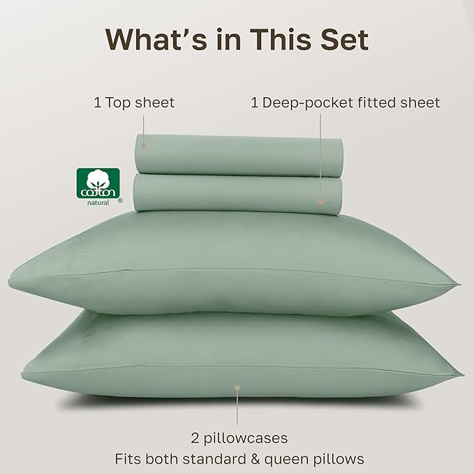 California Design Den 100% Egyptian Cotton Sheets Full Size, Certified Authentic Luxury Deep Pocket Full Size Sheets Set, Breathable Sateen Bed Sheet Set for Hot Sleepers (Mint Green, Full)