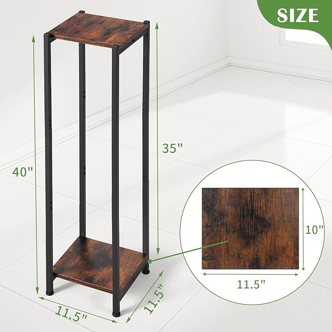 Dipion Extra Tall Plant Stand Indoor,40 Inch Plant Stands,2 Tier Metal Plant Stand with Heavy Duty Wood,Rustic Brown and Black