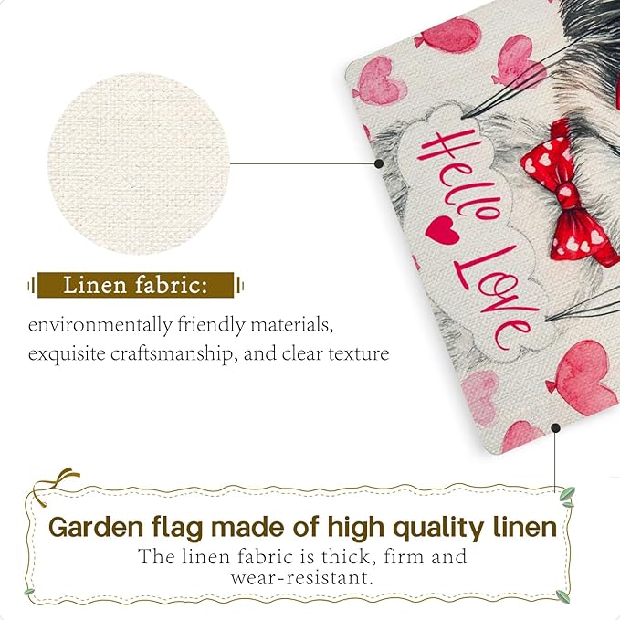 Valentine's Day Shih Tzu Hello Love Garden Flag, House Yard Plaid Love Heart Outside Decoration, Spring Holiday Wedding Anniversary Outdoor Small Decor 12x18(12640)