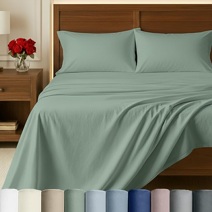 California Design Den 100% Egyptian Cotton Sheets King Size Set - Certified Authentic Deep Pocket Sateen King Bed Sheets for Hot Sleepers, Breathable and Durable Luxury Bedding Set - Mint Green