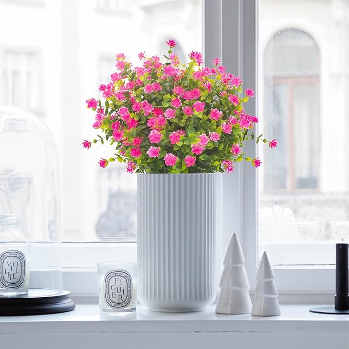 Grunyia 20 Bundles Artificial Flowers UV Resistant Fake Flowers No Fade Faux Plants Garden Porch Window Box Decorating (Pink)