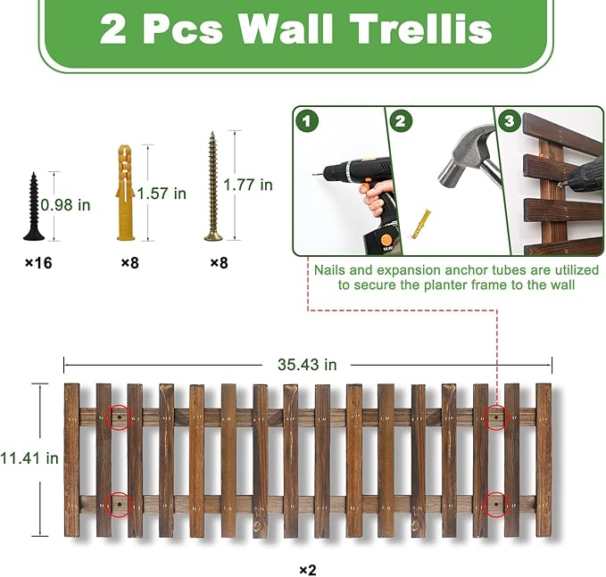2 Pcs Wall Planters - 11.4"W x 35.43"H Wooden Wall Planters for Indoor Outdoor Plants,Hanging Wood Wall Trellis,Wall Mounted Plant Holder for Orchids,Succulent,Air Plants,Hanging Pots Display