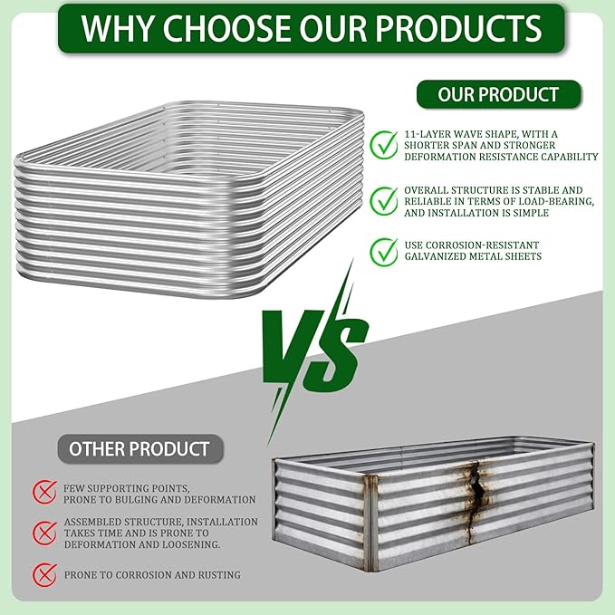 3 PCS Tall 4x2x1.5ft Galvanized Raised Garden Bed Outdoor, Metal Garden Bed for Vegetables, Above Ground Garden Box for Flower, Steel Raised Beds for Gardening