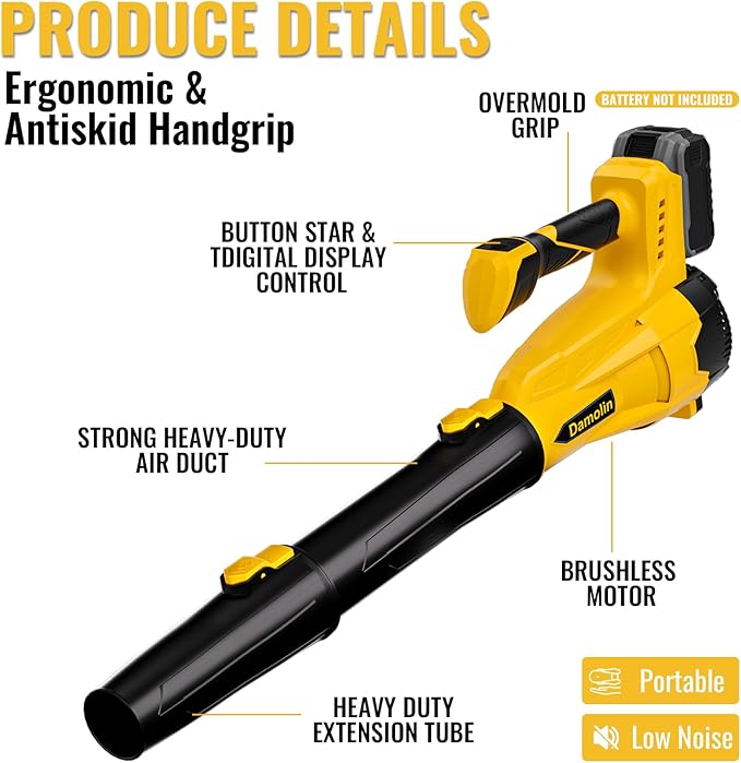 Cordless Leaf Blower Compatible with Dewalt 20V Max Battery, 580 CFM/200 MPH with Turbo Boost, 6 Speed Modes Brushless Motor, Electric Leaf Blowers Battery Powered for Lawn Care, Yard(Tool Only)