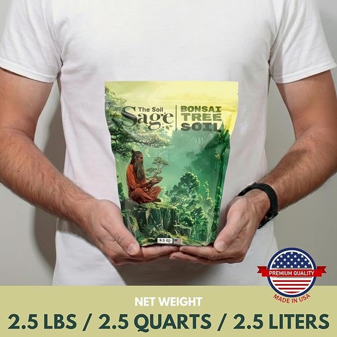 The Soil Sage 2.5qts Premium Bonsai Mix - U.S.A. Made Ready to Use - Akadama, Pumice, Lava Rock, Fine Pine Bark - Large Bag for All Bonsai Tree - High Drainage Potting, Repotting