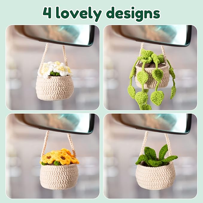 Karsspor Crochet Kit for Beginners - 4 PCS Hanging Potted Plants, Beginner Crochet Kit for Adults, Crochet Starter Kit, Crocheting Knitting Kit with Step-by-Step Video Tutorials(Patent Product)